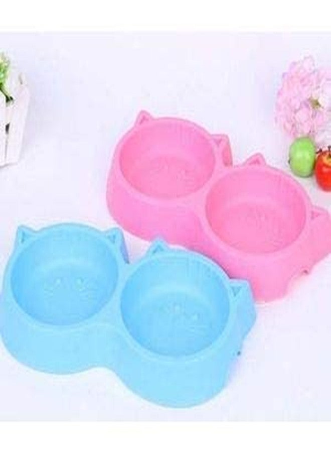 Pups&Pets وعاء مزدوج بلاستيكي لتغذية الحيوانات الأليفة من Pups&Pets، 2 في 1، على شكل وجه قطة - وعاء غير سام لتغذية الكلاب والقطط بالطعام والماء - عبوة من قطعة واحدة - Image 3